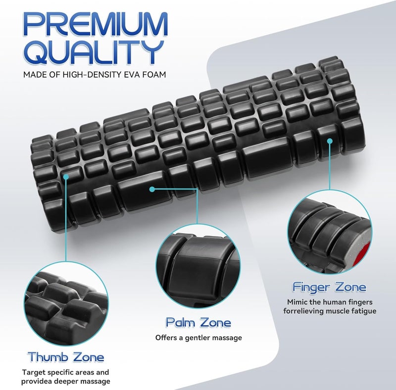 Krightlink Foam Roller High Density Foam Roller Set for Deep Tissue Muscle Massage, 18" Trigger Point Fitness Exercise Massage Roller, Self-Myofascial Release for Whole Body (Black-18(2 in 1)) - Image 3